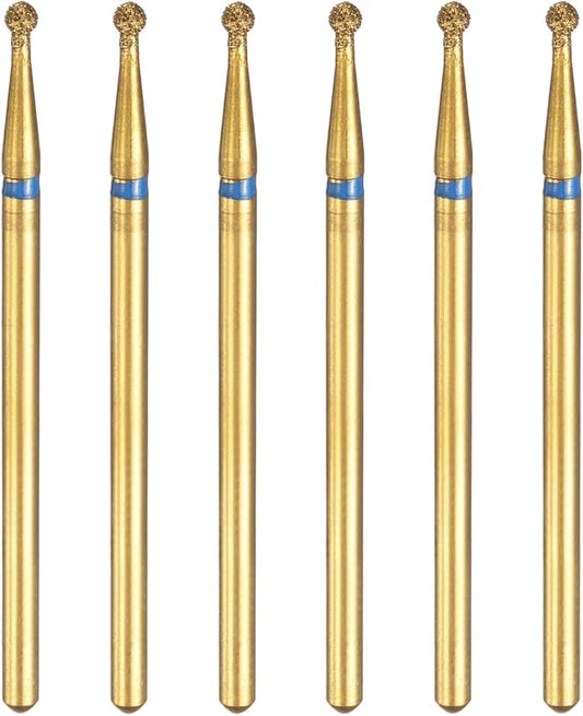 HARFINGTON 6pcs 120-140 Grits Diamond Grinding Bit 2mm Ball Head 2.35mm Shank 2mm Length Titanium Plated Stone Sanding Drill Bits Rotary Tool for Nails Grinding Polishing