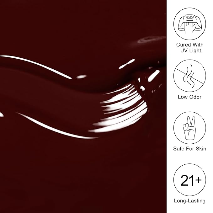 Imtiti Red Gel Nail Polish, Dark Red Gel Polish Autumn Winter Soak Off UV LED High Gloss Art Manicure Salon DIY Design 10ML