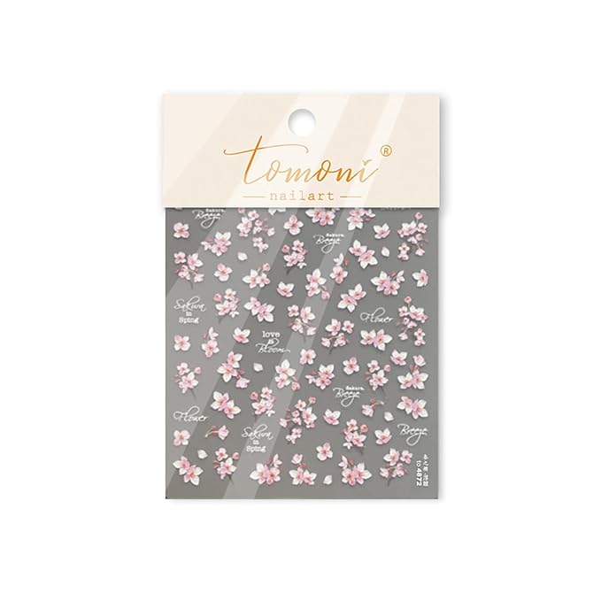Cherry Blossoms Nail Art Stickers Pink White Flowers Nail Decals for Acrylic Nails 5D Embossed Self-Adhesive Flower Designs Nail Sticker Spring Summer Cute Floral Nail Decal for Women DIY Nail Decor