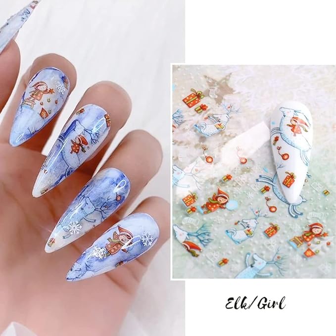 Christmas Nail Stickers Decals Nail Foil Transfer Sticker 10 Sheets Christmas Santa Tree Snowflake Deer Xmas Holiday Decorations Stickers for Manicure Supplies