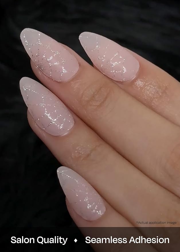 ohora Semi Cured Gel Nail Strips (N Silver Web) - Works with Any Lamps, Salon-Quality, Long Lasting, Easy to Apply & Remove - Includes 2 Prep Pads, Nail File & Wooden Stick