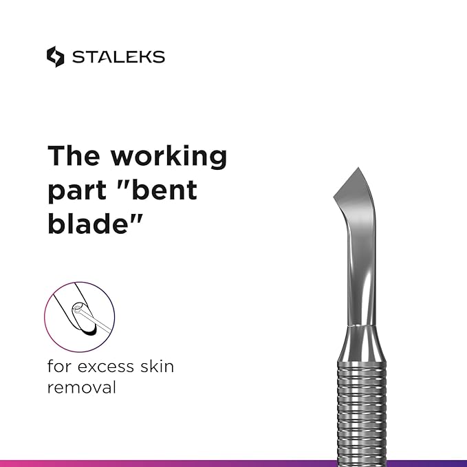 Staleks Pro Manicure Pusher Expert 30 Type 4.2 – Rounded Wide Pusher and Bent Blade – Stainless Steel – Professional Cuticle Tool