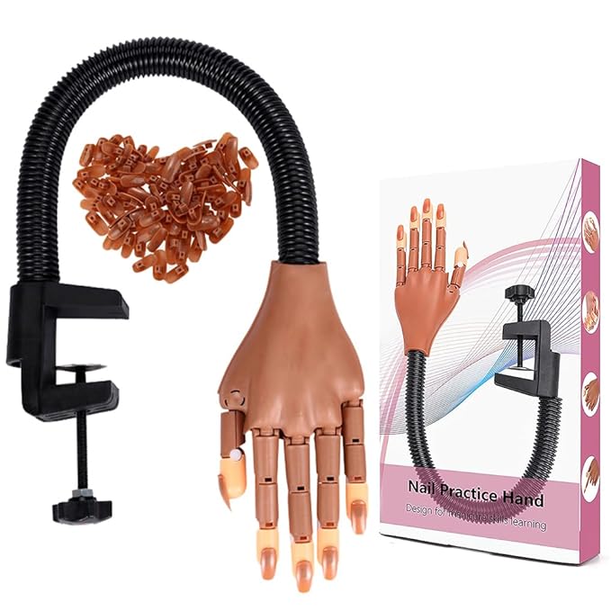 Practice Hand for Acrylic Nails, Professional Nail Practice Hand for Training, Adjustable False Fake Mannequin Hand with 100Pcs Nail Tips, Upgrade DIY Nails Display Manicure Supply