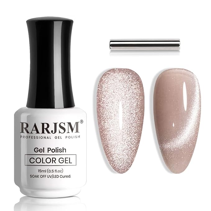 RARJSM Cat Eye Gel Nail Polish Purple Nude Gray Silver Glitter 15ml 9D Cateye Galaxy Universal Shimmer Velvet Ice Gel Polish Single Bottle with Magnetic Stick UV LED Curing Require Soak Off Home Salon