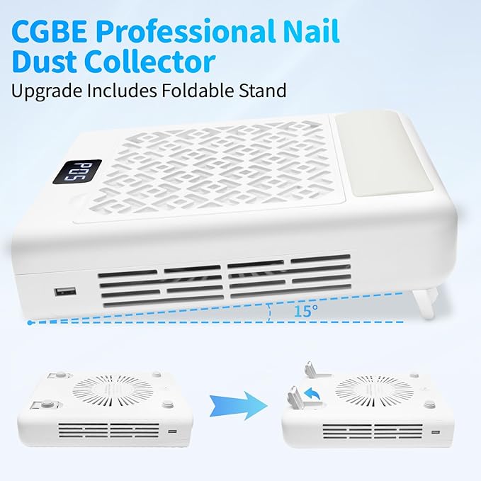 CGBE Dust Collector Nail Tech: 3600 RPM Brushless Nail Dust Collector with 5 Speed Suction, Hand Pillow, 2 Filter & 10 Disposable Filter Papers, Dust Collector for Home & Salon (White)