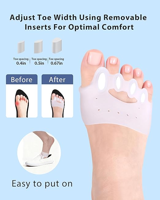 Adjustable Silicone Toe Separators, Spacers Bunion Corrector for Women Men, Toe Straightener,Breathable Soft and Comfortable Silicone Foot Cushions (4 Pairs)