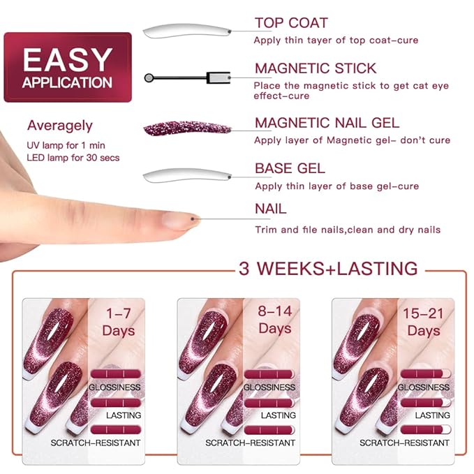 MEET ACROSS 9D Cat Eye Gel Nail Polish Set 6 Colors Magnetic Cat Eye Gel Nail Polish Set Soak Off UV LED Light Starry Sky Effect Magnetic Nail Polish Kit Manicure Nail Art Gift Kit