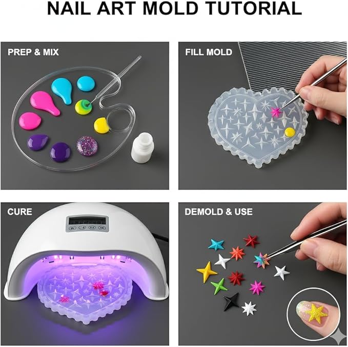 2 Pcs Star Silicone Nail Art Molds for Women Resin Nail Design