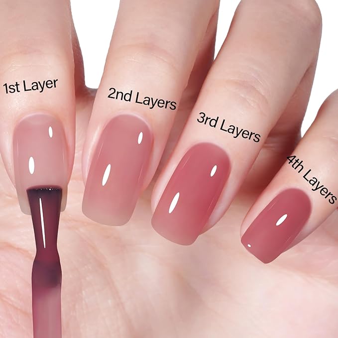 AILLSA Dark Pink Gel Nail Polish Pink Burgundy Jelly Gel Polish Neutral Sheer Translucent Nude Gel Polish Long Lasting Pinks Wine Color Soak Off U V Gel for French Manicure Nail Art at Home 0.51 Oz