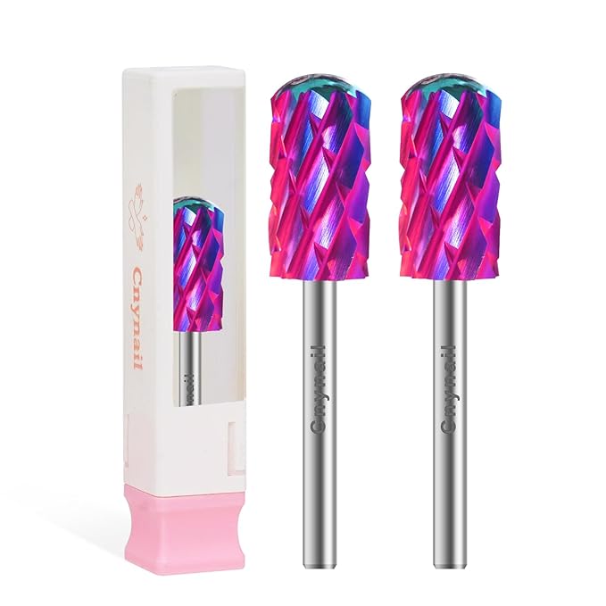 3/32" 2PCS Large Barrel Smooth Round Top Tungsten Carbide Nail Drill Bit Safety Bit for Gel & Acrylic Removal, Right Way Rotating Efile Tip, Salon Electric File Accessory (5XC Grit, Purple)