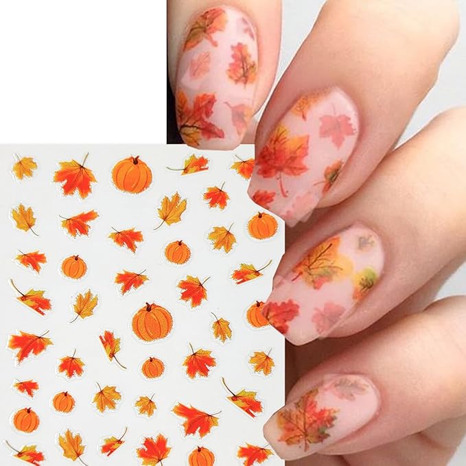6 Sheets Fall Nail Stickers Maple Leaf Nail Art Stickers Decals Thanksgiving Pumpkins Maple Leaves Nail Design Nail Decals Autumn Nail Supplies for Women Holiday Acrylic Nail Decoration DIY