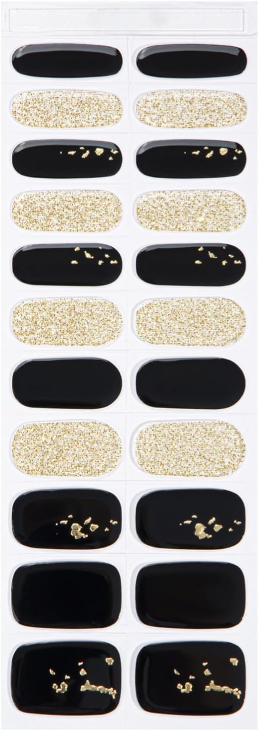 Nail Stickers, Gel Nail Strips with Manicure Tool Kit, 22 Pieces, Long Lasting, Chip Resistant, UV Free, Black Tie Gold Rush