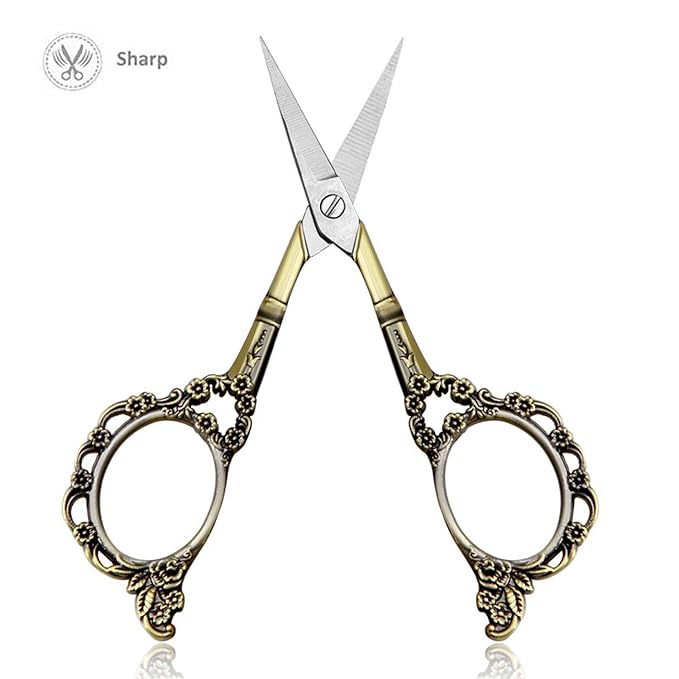 Professional Manicure Scissors, EBANKU Vintage Stainless Steel Cuticle Precision Beauty Grooming for Nail, Facial Hair, Eyebrow, Eyelash, Nose Hair (Bronze)