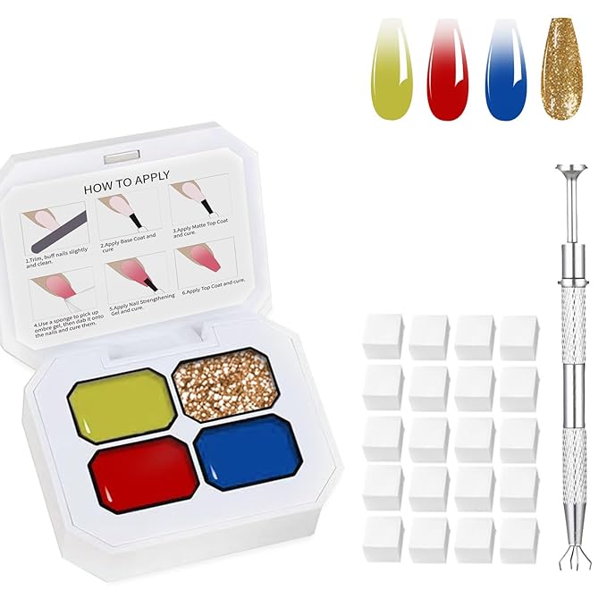 Professional Gradient Painting Gel,4 Colors Set Ombre Nail Polish,Ombre Pigment Palette for Nail with 100PCS Nail Sponges & Grabbing Pen for Gel Nail Art in Salon or Home Use (B8)