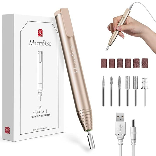 MelodySusie PocketNail Slim Ergonomic Pen-Shaped USB Nail Drill, PC100G 20000RPM Portable Electric File for All Manicure, Pedicure Nail Care, Shaping & Gel Removal at Home for Beginners