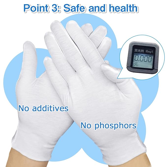 24Pcs Moisturizing Cotton Gloves: Sleeping Cotton Gloves Eczema for Dry Hands Work Gloves for Men and Women Stretchable Reusable Cloth Gloves for Spa Lotion Coin Jewelry Silver Inspection(M)…