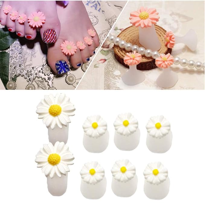 Uonlytech 8Pcs Silicone Toe Separators, Daisy Flower Toe Separators Gel Foot Toe Spacers Separators Bunion Corrector for Pedicures Nail Polish Salon, White