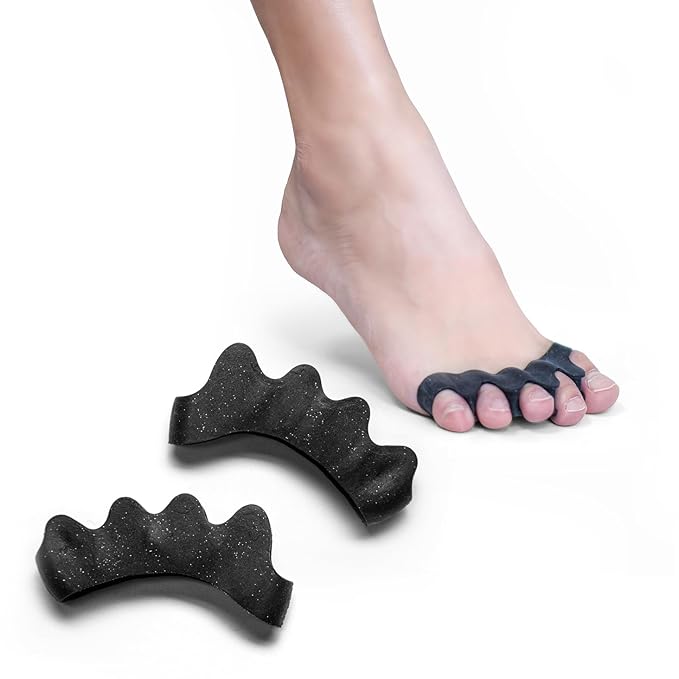 Durable Unisex Toe Separators with Sparkle Design for Yoga & Daily Use - Flexible Silicone toe Spacers for Bunions, One-Size-Fits-All for Men & Women (2PCS) (Black)