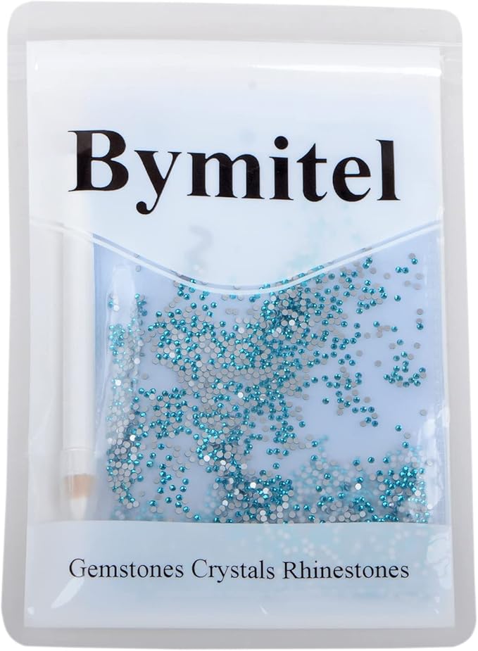 2880PCS Art Nail Rhinestones Non Hotfix Glue Fix Round Crystals Glass Flatback for DIY Jewelry Making with one Picking Pen (ss3 2880pcs, Blue Zircon)