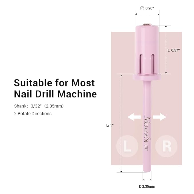 MelodySusie Crystal Top Mandrel Bit for Nails, 3/32'' Easy Off Nail Drill Bits for Sanding Bands, Suitable for Acrylic Nails Gel Manicures and Pedicures, Rose PinK