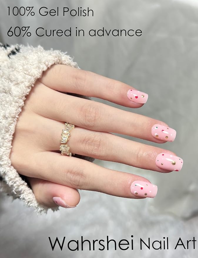 Semi Cured Gel Nail Strips, 20pcs Gel Nail Stickers UV, Gel Nail Wraps for Home Nails DIY,Dots