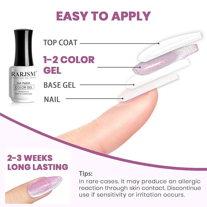 RARJSM Cat Eye Gel Nail Polish Aurora Light Color Velvet Silver Glitter Rose Red Galaxy Clear Shimmer Ice Gel Polish with Magnet Stick LED UV Curing Requires Soak Off Home Salon Single Bottle 15ml