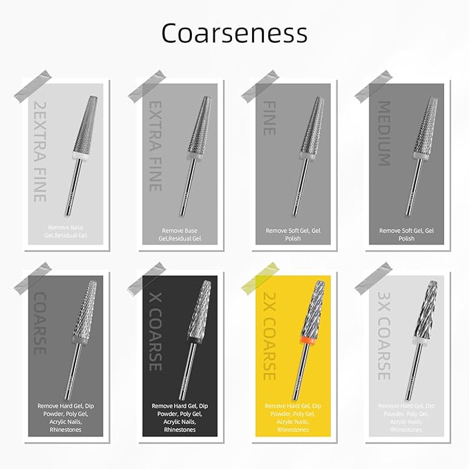 24mm Super Long 5 in 1 Nail Drill Bits, Cross Tapered Carbide Bit, 3/32" Two-way Rotate for Both Hand, Remove Acrylic Nails/Gel, Electric File Tool Drills Manicure Accessories (2XC)