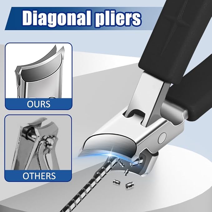 Wide Jaw Opening Anti-Splash Slanted Nail Clipper, 2025 Curved Toenail Clippers for Thick Toenails Fingernail and Toenail Clipper Cutters Angled Nail Clippers (Black, 1Pack)