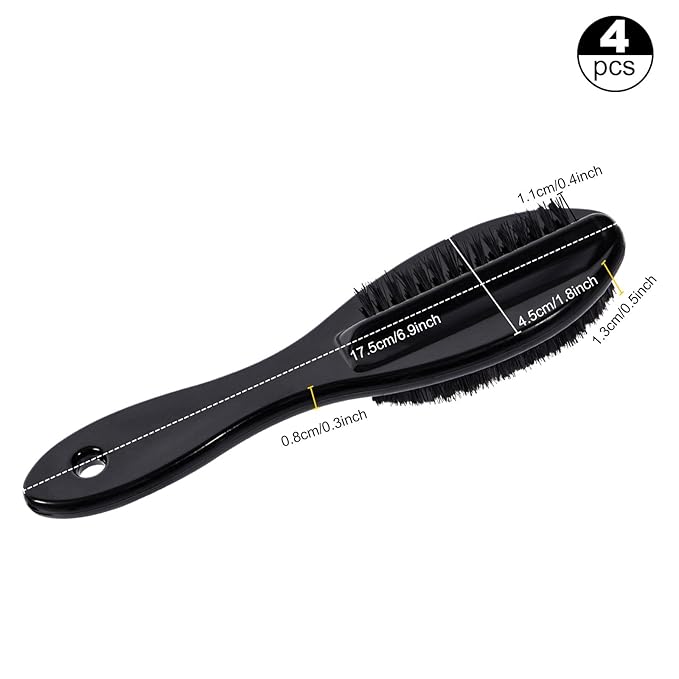 Nail Brush for Cleaning Fingernails 4 PCS, Long Handle Grip Double Sided Nail Foot Scrub Brush Fingernail Cleaner, Soft Stiff Bristles Pedicure Nail Scrubber Non-Slip for Men Women Black