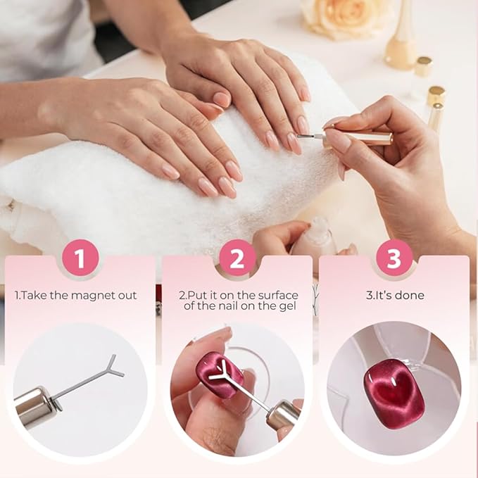 Heart Magnet for Cat Eye Gel Polish, Magnetic Nail Art Tool for Stunning Cat Eye Effect, DIY Manicure Kit with Y-Shaped Guide Sticks, Nail Magnet for Home and Salon Use (4 rabbits + 1 heart)