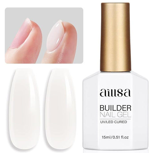 AILLSA Builder Gel for Nails Yogurt White 7 In 1 Hard Gel Polish for Nail Thickening Nude Milky Extension U V Gels Natural Color Strengthener Gels Nails Polish for Nail Art Base Coat Need 0.51 Oz GB07