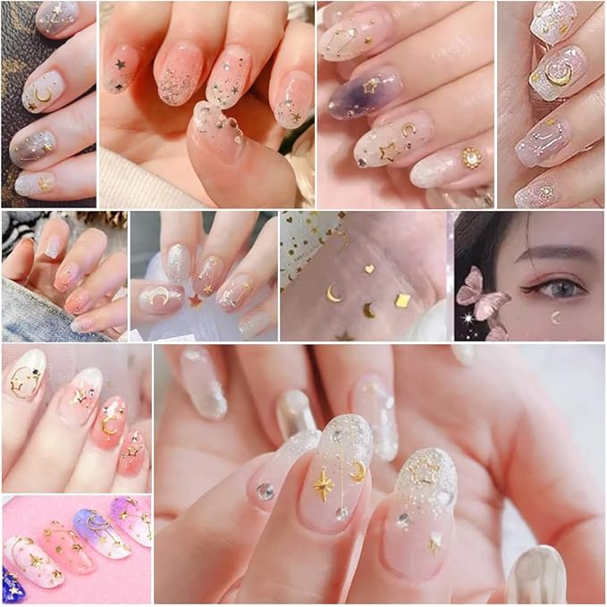 11 Sheets Gold Nail Art Stickers Decal,Stars Moon Nail Decals 3D Self-Adhesive Nail Art Supplies Metallic Stars Moon Planet Heart Glitter Nail Designs Sticker for Women DIY Acrylic Nails Decorations
