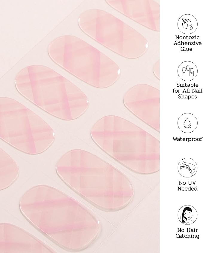 Nail Polish Strips - 22 Pcs Salon Quality Gel Nail Stickers - Long Lasting Wraps (Holding You Pink&Line)