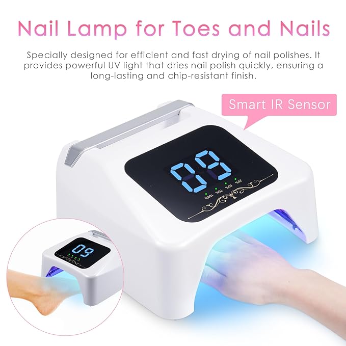 72W UV LED Nail Lamp Quick Drying Gel Nail Dryer with 4 Timer Settings Smart IR Sensor Nail UV Light for Gel Polish Gel Curing Lamp for Toes Nails Compatible with All Gel Type