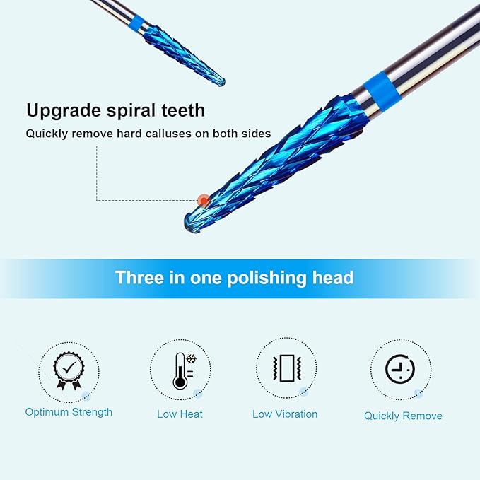 3/32" Small Cone Clean Medium Grit Carbide Cuticle Cleaner Bit for Electric Nail Drills – Professional Manicure Tool for Nail Salons and Home Use (M Grit. Blue)