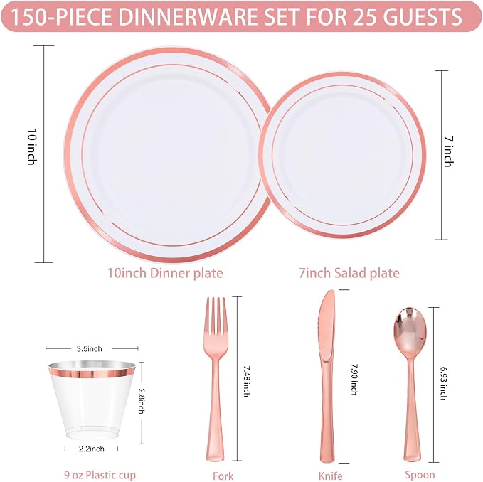 WELLIFE Rose Gold Plates, cups and cutlery - Image 6