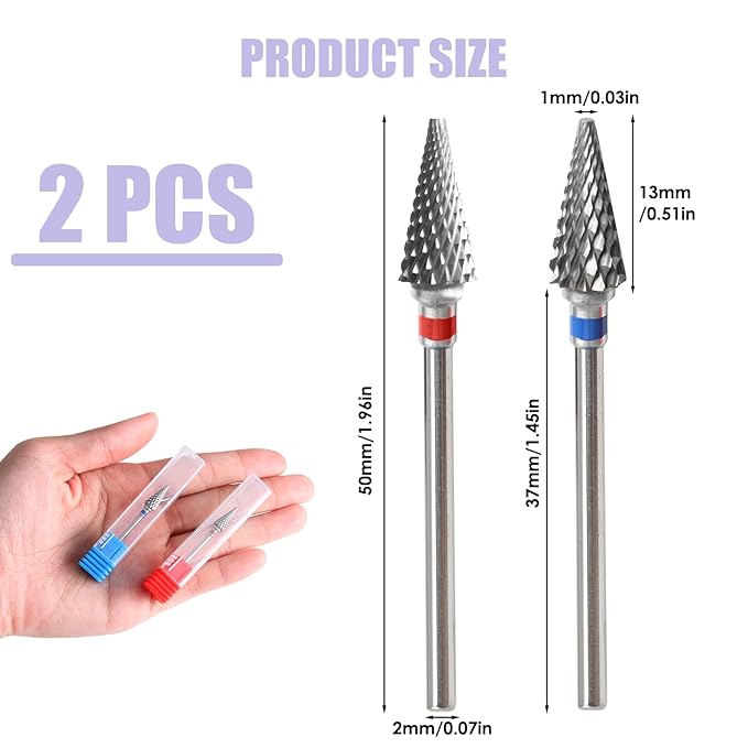 3/32" 5 in 1 Professional Carbide Nail Drill Bits Sets, 2 Pack Tungsten Safety Drill Bits Tech, Cuticle Bit Fast Remove for Manicurist Nail Salon Manicure Pedicure Gel Polishing (Pointed Head)