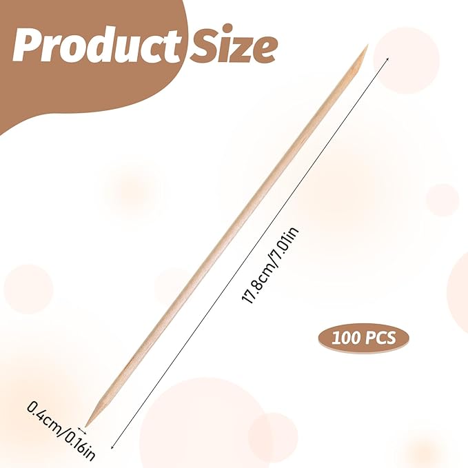 100 PCS 7 Inches Wood Double Heads Cuticle Pusher Stick, Extra Long Orange Wood Sticks for Nails Stick Manicure Pedicure Tool Nail Cuticle Remover and Cleaning Tool Set for Home and Salon