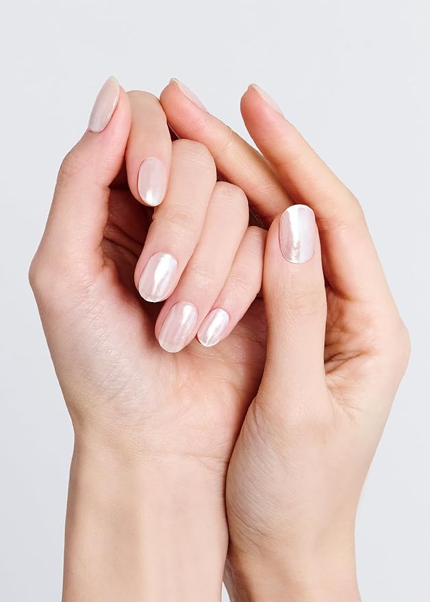 ohora Semi Cured Gel Nail Strips (N Glazed Glow) - White, Glazed, Works with Any UV/LED Lamps, Salon-Quality, Long Lasting, Easy to Apply & Remove - Includes 2 Prep Pads, Nail File & Wooden Stick