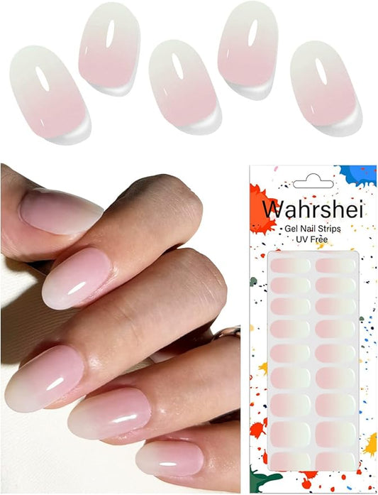 Gel Nail Strips No UV, Pink Ombre, UV Free, Long Lasting Gel Stickers - Contains 22 Wraps, 1 Prep Pad, 1 File