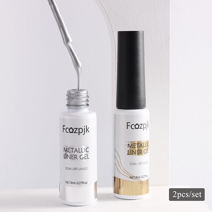 Metallic Gel Nail Polish 2PCS Chrome Gel Liner Nail Art Gold Silver Gel Polish 8ml Mirror Effect Painting Nail Gel with Build in Thin Brush Soak Off UV/LED Nail Polish Manicure Supplies