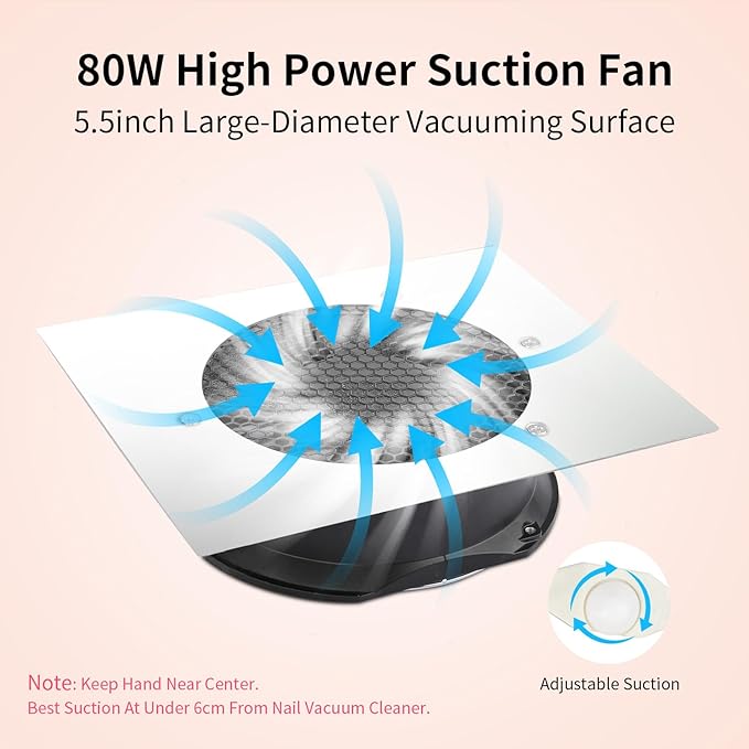 Powerful 80W Nail Dust Collector Built in Table Desk Nail Vacuum Cleaner Professional Table Embedded Dust Extractor Vacuum Built in Desktop Nail Dust Collector Quiet Nail Fan Acrylic Nail Tools