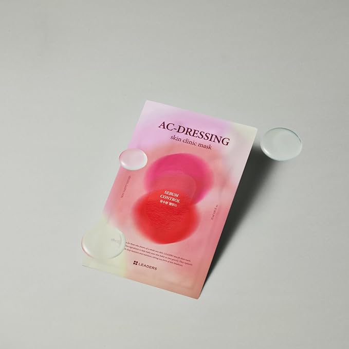 LEADERS AC-Dressing Skin Clinic Mask – Soothing and Calming Sheet Mask for Sensitive, Acne-Prone Skin – Helps Reduce Redness & Irritation, Hydrates, and Balances Skin, Sebum Care Mask – 10 Sheets