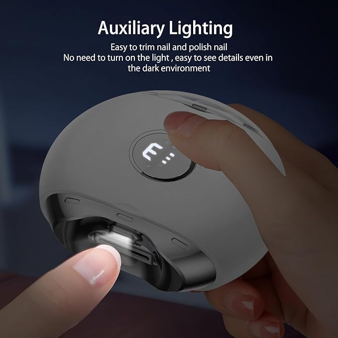 Electric Automatic Nail Clipper with LED Light & 3 Speeds,Fingernail Cutter and Polisher and Exfoliating 3 in 1 Design,Nail Scraps Storage Rechargeable Safety Fingernail Trimmer for Seniors and Adult