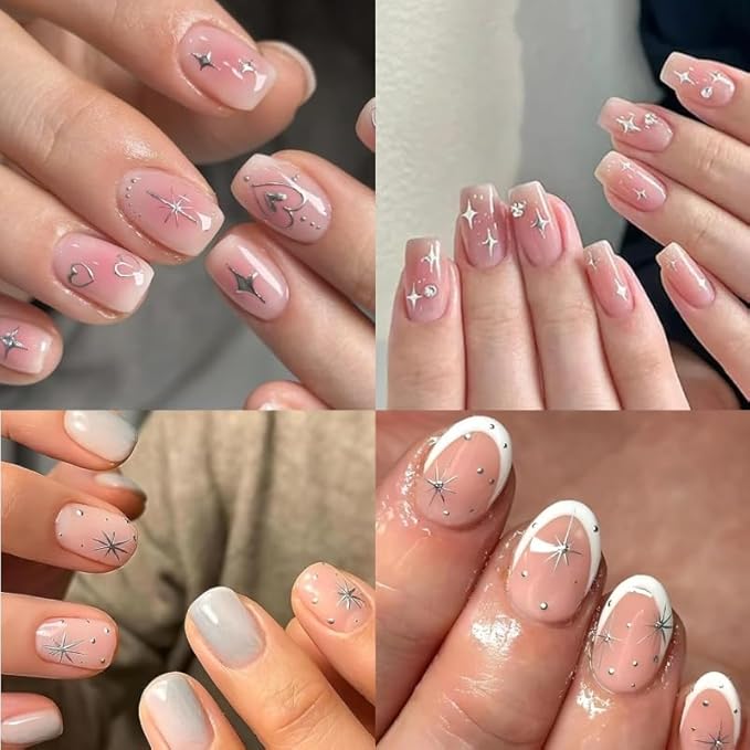 Gold Star Nail Art Stickers - 30 Sheets 3D Self-Adhesive Decals With Line and Heart Designs for Acrylic Nails - Art Supplies Decoration Accessories for Women