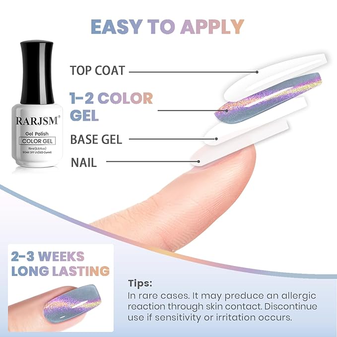 RARJSM Gray Blue Aurora Cat Eye Gel Nail Polish Multichrome Purple Orange Color Glitter Candy Glass Diamond Cat Eye Gel Polish with Magnet Stick Soak off UV LED Curing Requires Home Salon Diy Nail Art