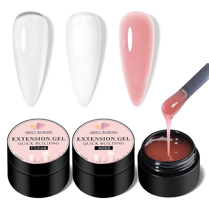 MEET ACROSS Poly Nail Gel 8Pcs Nail Extension Gel Set and Nail Extension Starter Kit for Beginners Nail Art DIY Home Gifts for Women (Clear + White + Pink, 8pcs)