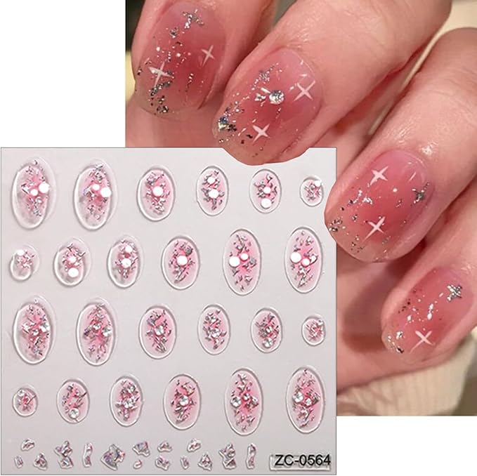 Cute Nail Art Stickers 3D Pink Tulip Flower Nails Decals Glitter Heart Bow Star Nail Stickers Gold Line Butterfly Nails Art Design Sticker Gradient Pink Manicure Supplies Decorations for Women 4Pcs