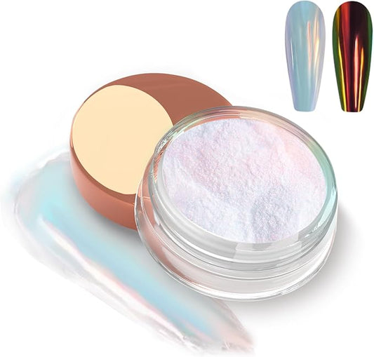 Allstarry Unicorn Chrome Nail Powder, Aurora Mermaid Iridescent White Pearl Nail Chrome Powder Pigment Glitter Fairy Dust for Nail Art, Manicure, Gel Nail Polish - Sunset Field