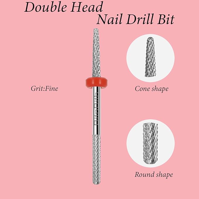 Nail Drill Bit Double Heads Cuticle Nail Drill Bit 3/32" Professional Tungsten Carbide Nail Bit,Safety for Nail Prepare,Dead Skin Cleaner,Manicure Pedicure Nail Supplies Home Salon,Fine
